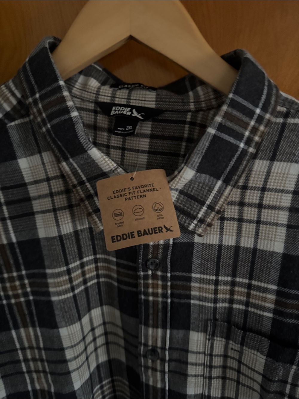 Eddie Bauer Flannel Shirt Mens 2XL Gray Plaid - Picture 2 of 4